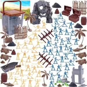 90PCS Pirate Toy Set, 2 Colors Pirate and Skeleton Warriors Figures